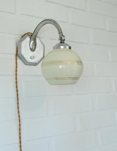 Restored Art Deco Table & Wall Lamp | Beige Hand-Blown Glass | Chrome Wall Light | 1930s–1940s | Fully Rewired | Rare Bauhaus Style