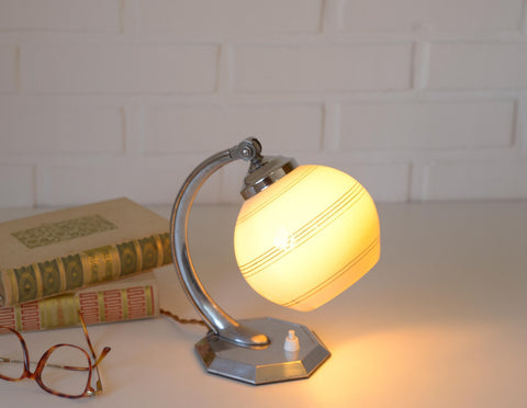 Restored Art Deco Table & Wall Lamp | Beige Hand-Blown Glass | Chrome Wall Light | 1930s–1940s | Fully Rewired | Rare Bauhaus Style