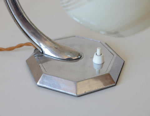 Restored Art Deco Table & Wall Lamp | Beige Hand-Blown Glass | Chrome Wall Light | 1930s–1940s | Fully Rewired | Rare Bauhaus Style