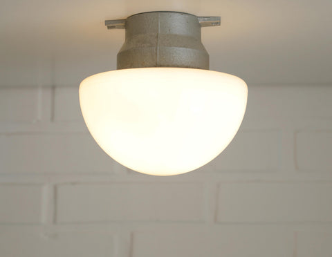 Mushroom Lamp / Vintage Wall Lamp / Ceiling Light / Industrial Sconce / White Opaline Glass Flush Mount