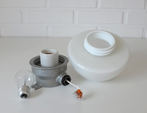 Mushroom Lamp / Vintage Wall Lamp / Ceiling Light / Industrial Sconce / White Opaline Glass Flush Mount