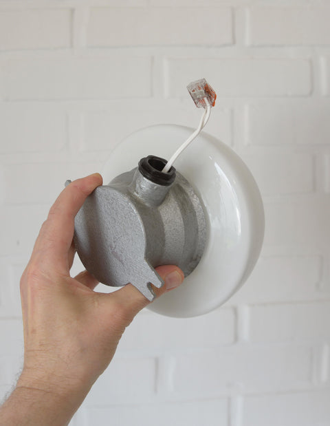 Mushroom Lamp / Vintage Wall Lamp / Ceiling Light / Industrial Sconce / White Opaline Glass Flush Mount