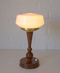 Art Deco Table Lamp | Vintage White Opaline Mushroom Glass | Restored Solid Wood | Fully Rewired | Bauhaus Style