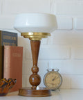 Art Deco Table Lamp | Vintage White Opaline Mushroom Glass | Restored Solid Wood | Fully Rewired | Bauhaus Style