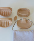 Vintage Bathroom Wall Accessory Set | 1980s Yugoslavia | Beige Cappuccino Ceramics | Retro Towel Holder | Soap Dishes | Toothbrush Holder
