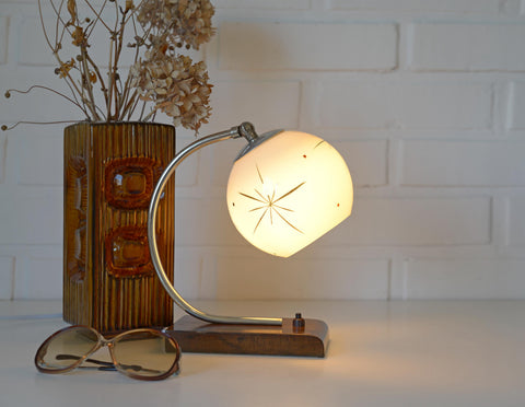 Vintage Bedside Lamp / Desk Lighting / Table Light / Space Age / Yugoslavia 1950's / Restored MCM Light Fixture / Star Pattern Glass