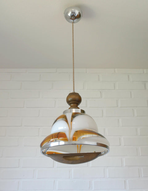 Vintage Murano Style Pendant Light | Hand-Blown Opaline Glass | Mazzega Style | Mid-Century Modern | Restored Yugoslav Chandelier