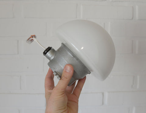Mushroom Lamp / Vintage Wall Lamp / Ceiling Light / Industrial Sconce / White Opaline Glass Flush Mount