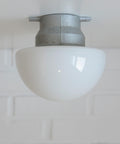 Mushroom Lamp / Vintage Wall Lamp / Ceiling Light / Industrial Sconce / White Opaline Glass Flush Mount