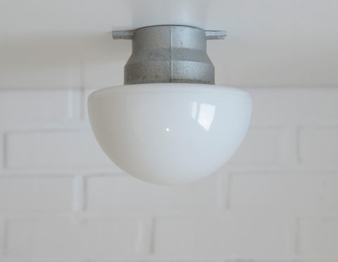 Mushroom Lamp / Vintage Wall Lamp / Ceiling Light / Industrial Sconce / White Opaline Glass Flush Mount
