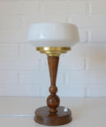 Art Deco Table Lamp | Vintage White Opaline Mushroom Glass | Restored Solid Wood | Fully Rewired | Bauhaus Style