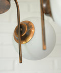 Vintage Solid Copper Sputnik Chandelier | 5 Globe Opaline Glass Pendant Light | Mid Century Modern Spider Ceiling Lamp | Yugoslavia 1970s
