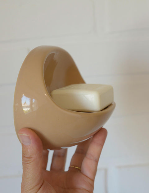 Vintage Bathroom Wall Accessory Set | 1980s Yugoslavia | Beige Cappuccino Ceramics | Retro Towel Holder | Soap Dishes | Toothbrush Holder
