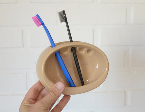 Vintage Bathroom Wall Accessory Set | 1980s Yugoslavia | Beige Cappuccino Ceramics | Retro Towel Holder | Soap Dishes | Toothbrush Holder