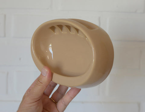 Vintage Bathroom Wall Accessory Set | 1980s Yugoslavia | Beige Cappuccino Ceramics | Retro Towel Holder | Soap Dishes | Toothbrush Holder