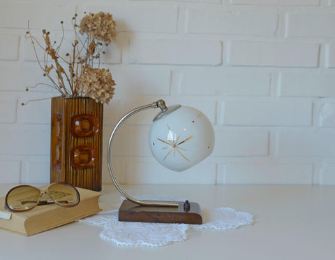 Vintage Bedside Lamp / Desk Lighting / Table Light / Space Age / Yugoslavia 1950's / Restored MCM Light Fixture / Star Pattern Glass