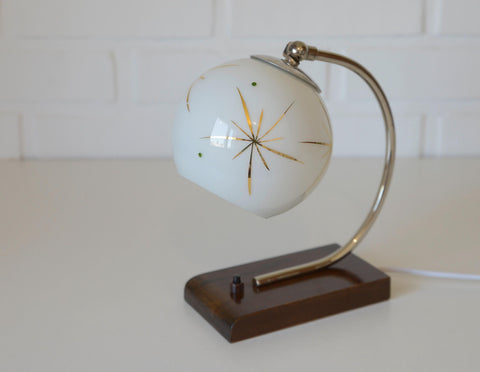 Vintage Bedside Lamp / Desk Lighting / Table Light / Space Age / Yugoslavia 1950's / Restored MCM Light Fixture / Star Pattern Glass