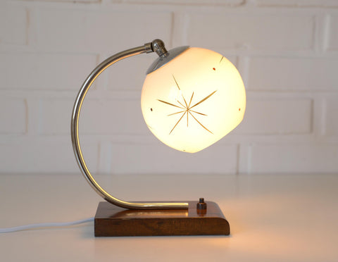 Vintage Bedside Lamp / Desk Lighting / Table Light / Space Age / Yugoslavia 1950's / Restored MCM Light Fixture / Star Pattern Glass