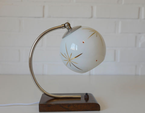 Vintage Bedside Lamp / Desk Lighting / Table Light / Space Age / Yugoslavia 1950's / Restored MCM Light Fixture / Star Pattern Glass