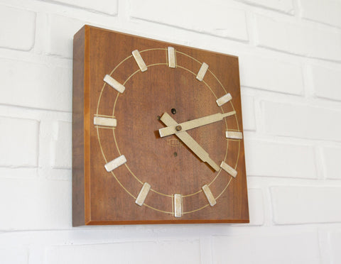 Vintage Tulip Mid-Century Mechanical Wall Clock – 1950s/60s – Wooden Case & Aluminum Details - Wall Decor