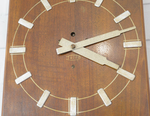 Vintage Tulip Mid-Century Mechanical Wall Clock – 1950s/60s – Wooden Case & Aluminum Details - Wall Decor
