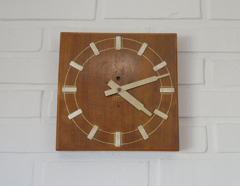 Vintage Tulip Mid-Century Mechanical Wall Clock – 1950s/60s – Wooden Case & Aluminum Details - Wall Decor