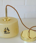 1950s Yugoslav Vintage Pendant Light, Caramel Opaline Glass Lamp, Romantic Courting Scene, Restored Mid Century Ceiling Light