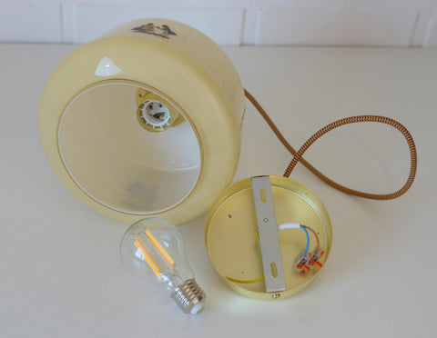 1950s Yugoslav Vintage Pendant Light, Caramel Opaline Glass Lamp, Romantic Courting Scene, Restored Mid Century Ceiling Light