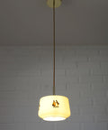 1950s Yugoslav Vintage Pendant Light, Caramel Opaline Glass Lamp, Romantic Courting Scene, Restored Mid Century Ceiling Light