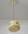 1950s Yugoslav Vintage Pendant Light, Caramel Opaline Glass Lamp, Romantic Courting Scene, Restored Mid Century Ceiling Light