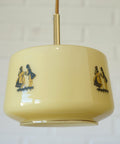 1950s Yugoslav Vintage Pendant Light, Caramel Opaline Glass Lamp, Romantic Courting Scene, Restored Mid Century Ceiling Light