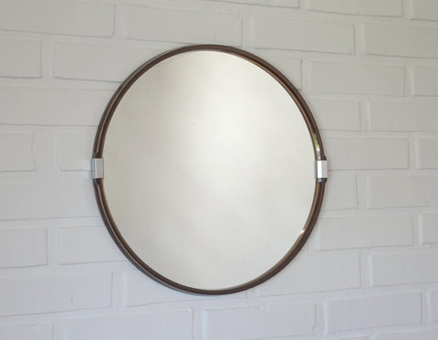 Vintage 1970s Round Wall Mirror / Attributed to Allibert / Smoked Brown Plastic / Space Age Bathroom Mirror