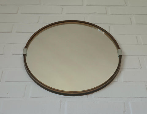 Vintage 1970s Round Wall Mirror / Attributed to Allibert / Smoked Brown Plastic / Space Age Bathroom Mirror