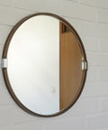Vintage 1970s Round Wall Mirror / Attributed to Allibert / Smoked Brown Plastic / Space Age Bathroom Mirror