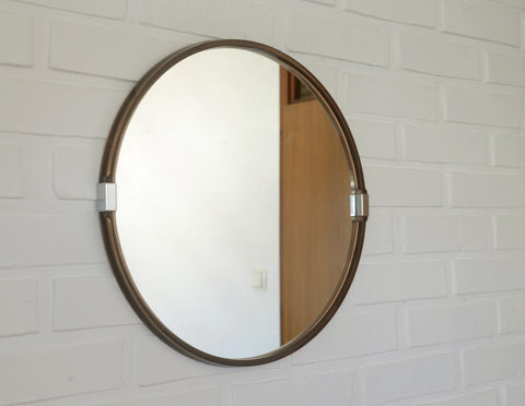 Vintage 1970s Round Wall Mirror / Attributed to Allibert / Smoked Brown Plastic / Space Age Bathroom Mirror
