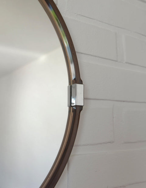 Vintage 1970s Round Wall Mirror / Attributed to Allibert / Smoked Brown Plastic / Space Age Bathroom Mirror