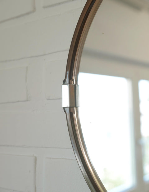 Vintage 1970s Round Wall Mirror / Attributed to Allibert / Smoked Brown Plastic / Space Age Bathroom Mirror
