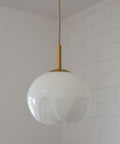 Rare Vintage Artichoke Opaline Glass Pendant Light, 1970s Yugoslavia, Brass MCM Ceiling Lamp, Space Age Hanging Light, Redesign