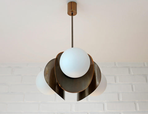 Vintage Pendant Light / Copper Sputnik / Mid Century Modern /MCM Chandelier / Space Age / Brutalist Ceiling Light