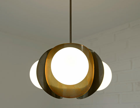 Vintage Pendant Light / Copper Sputnik / Mid Century Modern /MCM Chandelier / Space Age / Brutalist Ceiling Light