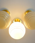 Set of 3 Art Deco Semi Flush Ceiling Lights | 1940s Beige Hand Blown Glass Shades | Gold Detail Kitchen Island Lighting