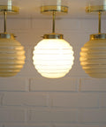 Set of 3 Art Deco Semi Flush Ceiling Lights | 1940s Beige Hand Blown Glass Shades | Gold Detail Kitchen Island Lighting