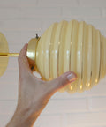 Set of 3 Art Deco Semi Flush Ceiling Lights | 1940s Beige Hand Blown Glass Shades | Gold Detail Kitchen Island Lighting