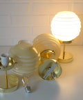 Set of 3 Art Deco Semi Flush Ceiling Lights | 1940s Beige Hand Blown Glass Shades | Gold Detail Kitchen Island Lighting