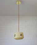 1950s Yugoslav Vintage Pendant Light, Caramel Opaline Glass Lamp, Romantic Courting Scene, Restored Mid Century Ceiling Light