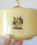 1950s Yugoslav Vintage Pendant Light, Caramel Opaline Glass Lamp, Romantic Courting Scene, Restored Mid Century Ceiling Light