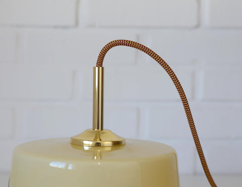 1950s Yugoslav Vintage Pendant Light, Caramel Opaline Glass Lamp, Romantic Courting Scene, Restored Mid Century Ceiling Light
