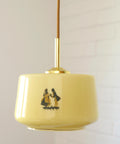 1950s Yugoslav Vintage Pendant Light, Caramel Opaline Glass Lamp, Romantic Courting Scene, Restored Mid Century Ceiling Light