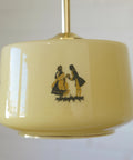 1950s Yugoslav Vintage Pendant Light, Caramel Opaline Glass Lamp, Romantic Courting Scene, Restored Mid Century Ceiling Light