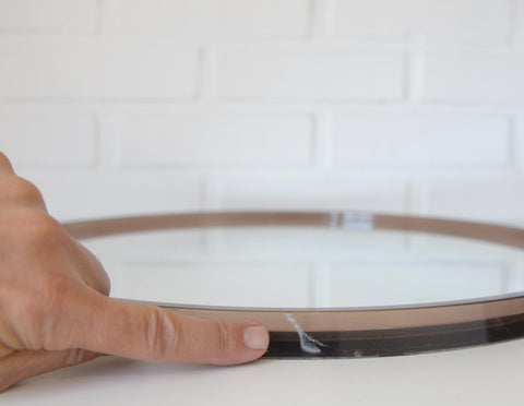 Vintage 1970s Round Wall Mirror / Attributed to Allibert / Smoked Brown Plastic / Space Age Bathroom Mirror
